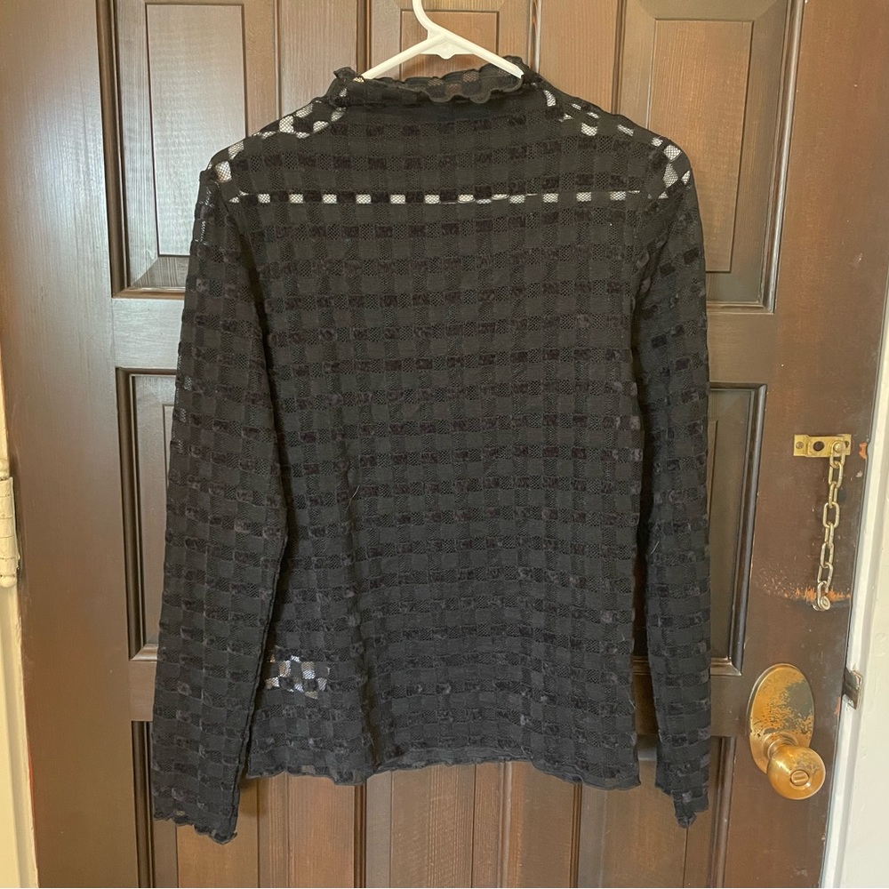 Find Me Now Black Sheer Checkered Long Sleeve Top - Picture 3 of 6